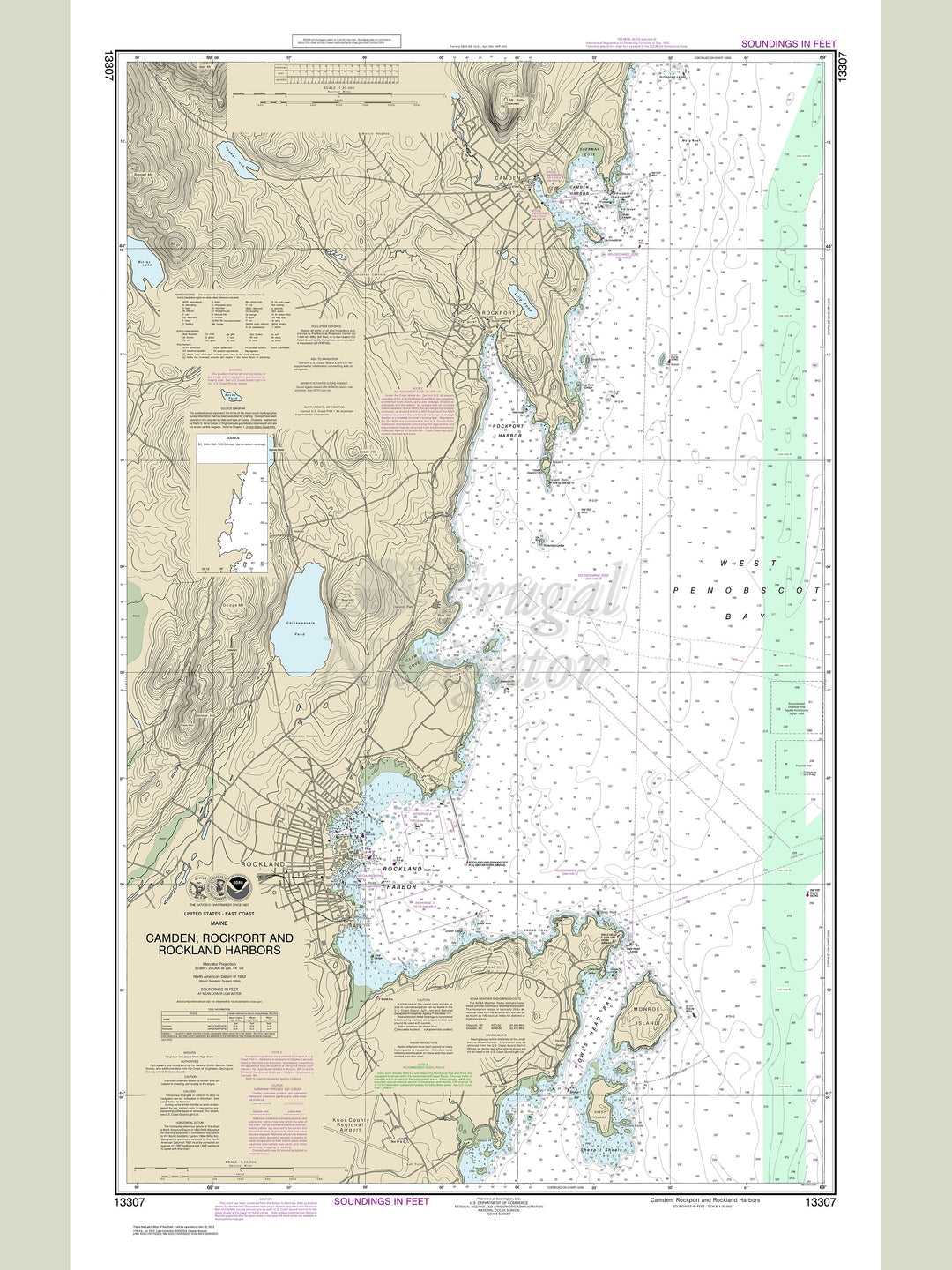 Archival NOAA nautical chart Camden; – Rockport and Rockland Harbors.