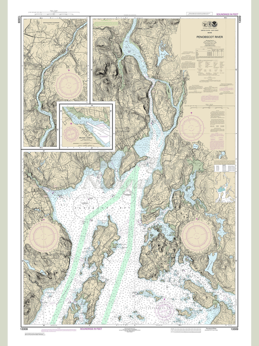 Archival NOAA nautical chart Penobscot – River;Belfast Harbor.