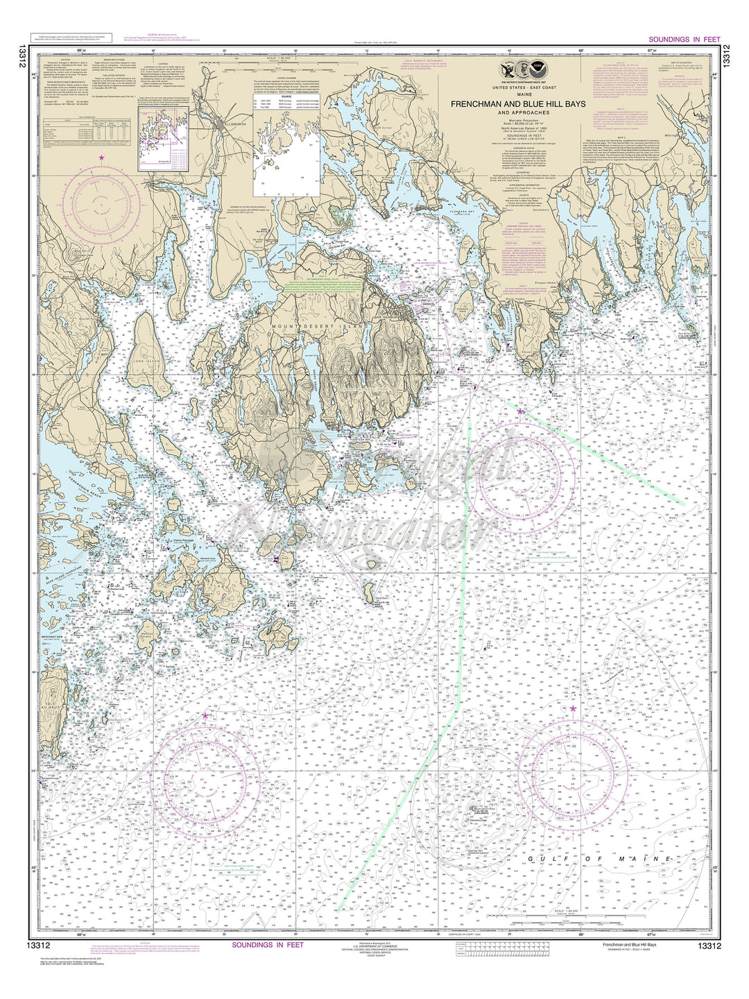 Archival NOAA nautical chart Frenchman – and Blue Hill Bays and Approaches.
