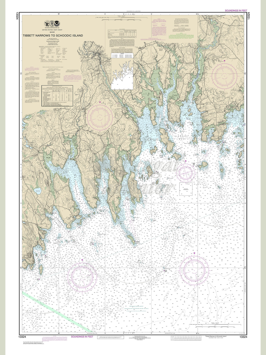 Archival NOAA nautical chart Tibbett – Narrows to Schoodic Island.