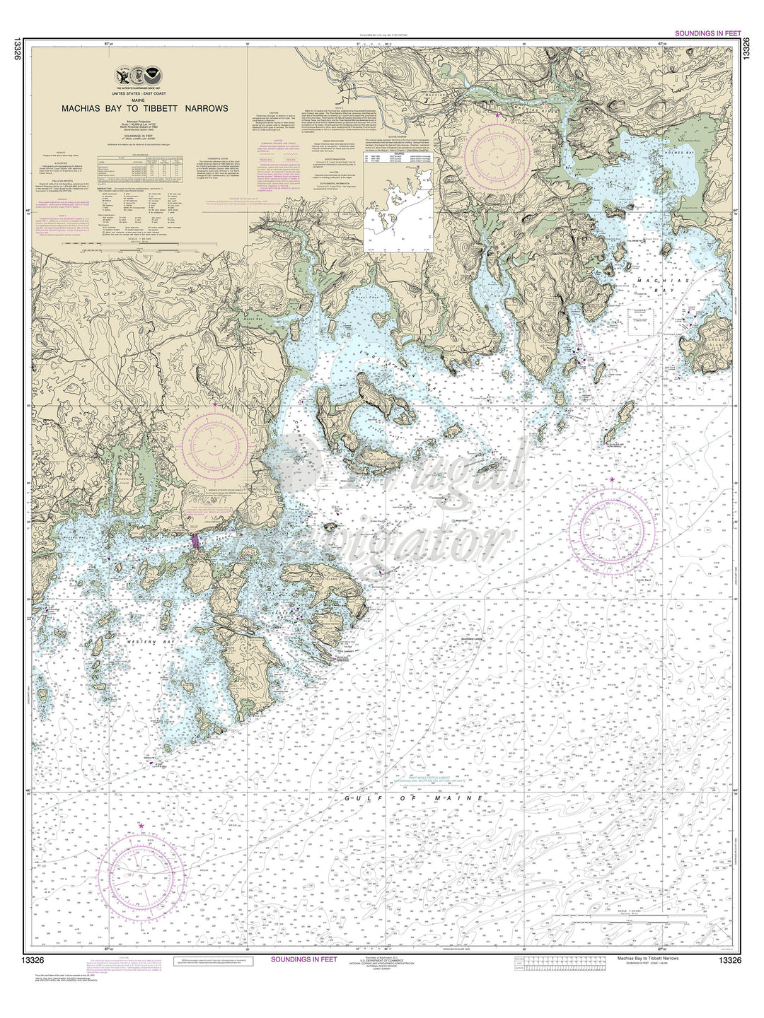 Archival NOAA nautical chart Machias – Bay to Tibbett Narrows.