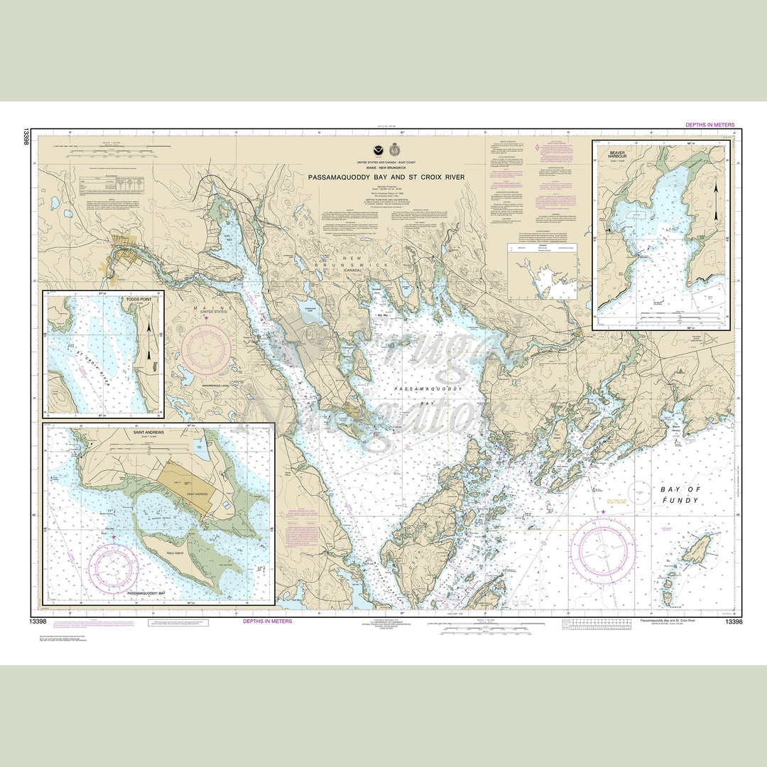 Archival NOAA nautical chart Passamaquoddy – Bay and St. Croix River; Beaver Harbor; Saint Andrews; Todds Point.
