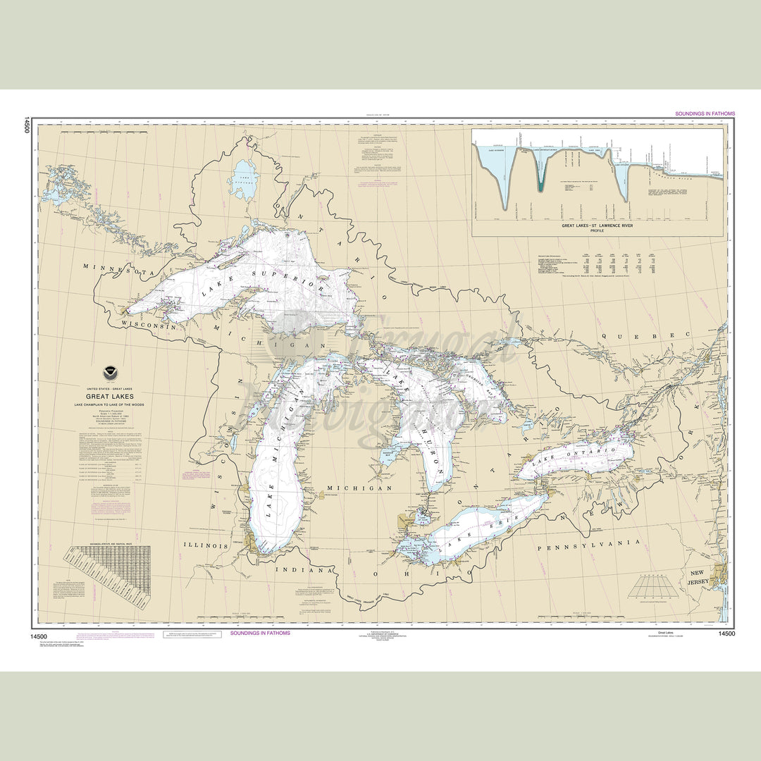 Archival NOAA nautical chart Great – Lakes: Lake Champlain to Lake of the Woods.