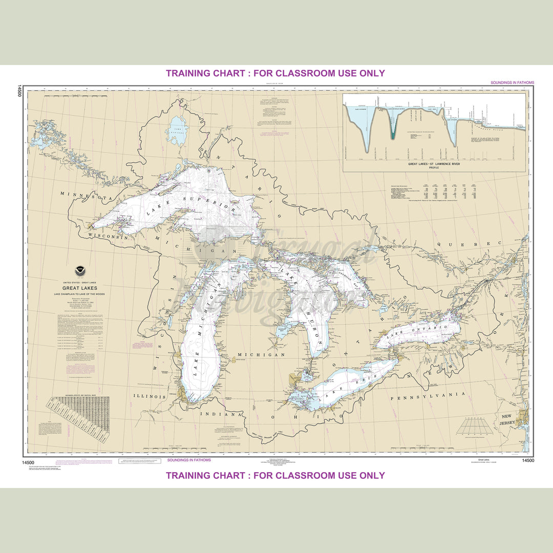 NOAA archival / training nautical chart 14500 – Great Lakes (not for navigation).
