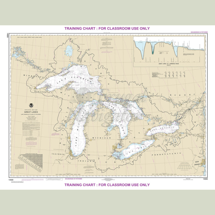 NOAA archival / training nautical chart 14500 – Great Lakes (not for navigation).