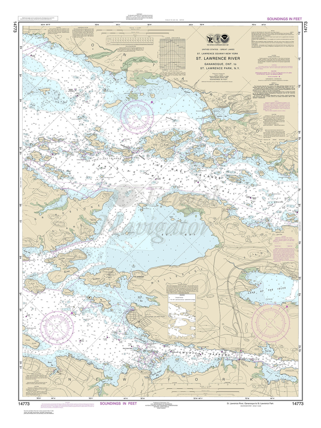 Archival NOAA nautical chart Gananoque- – Ont. to St. Lawrence Park. N.Y..