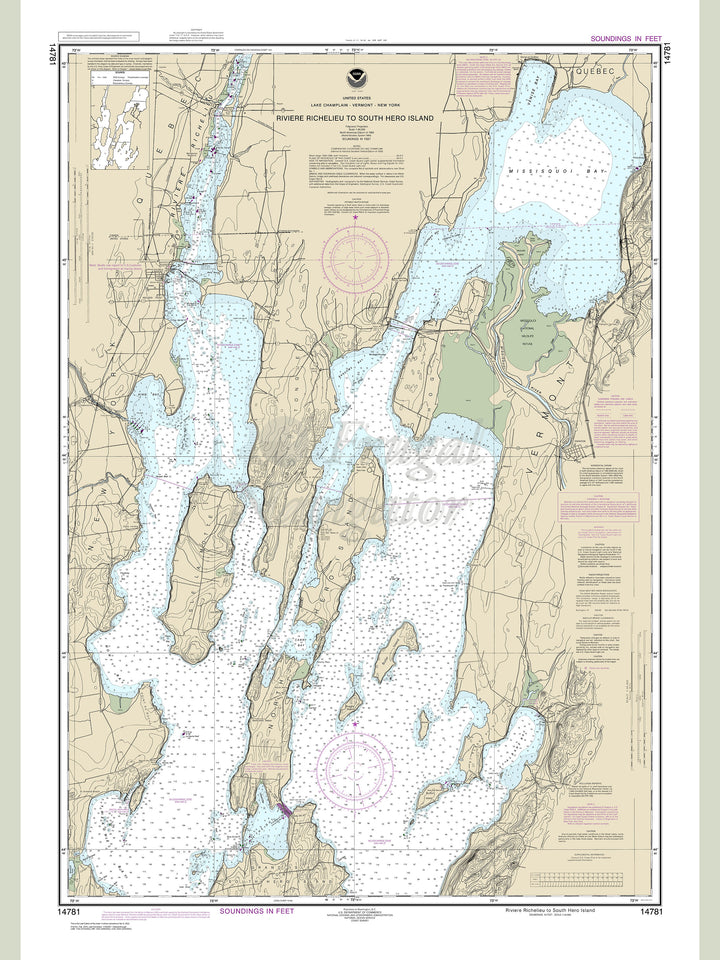 Archival NOAA nautical chart Riviere – Richelieu to South Hero Island.