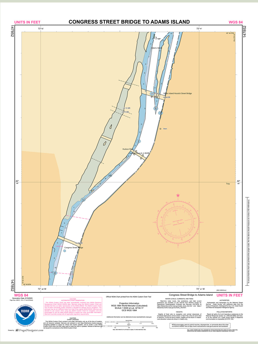 Official NOAA nautical chart 147852 – Hudson River - Congress Street Bridge to Adams Island.