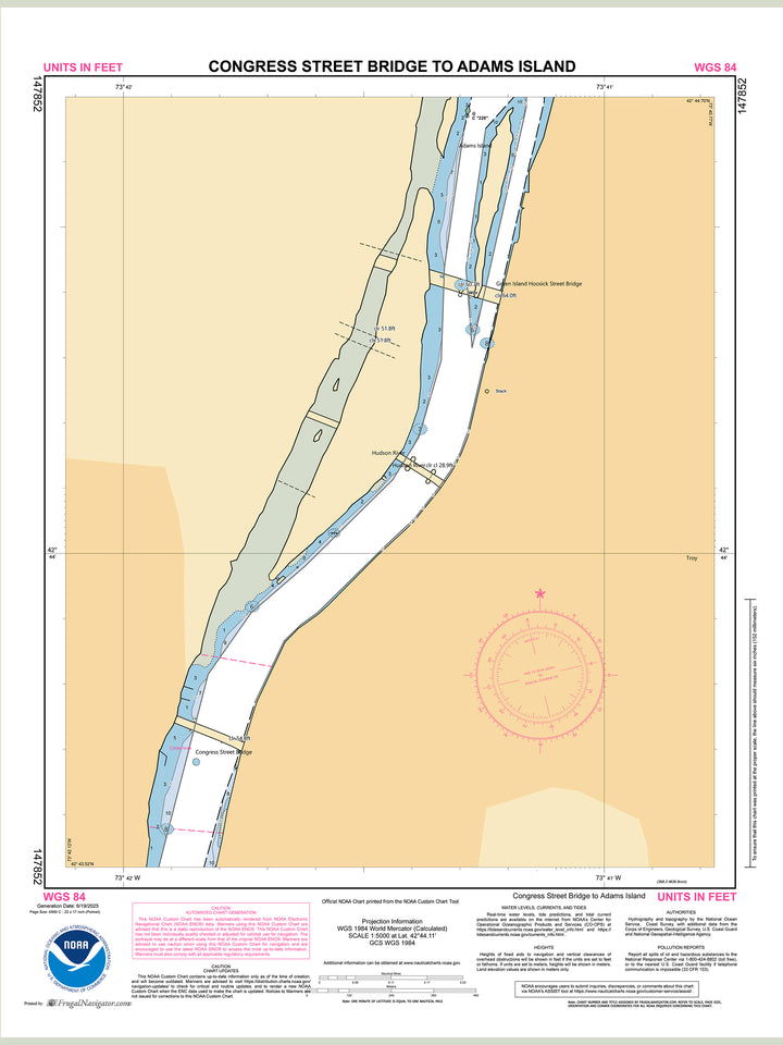 Official NOAA nautical chart 147852 – Hudson River - Congress Street Bridge to Adams Island.