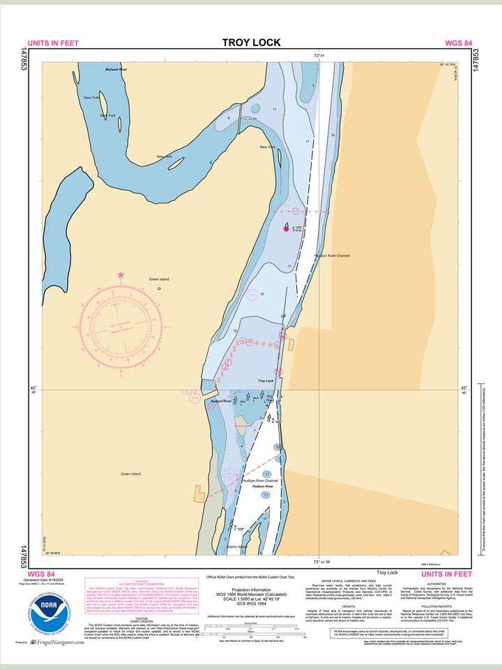 Official NOAA nautical chart 147853 – Hudson River - Troy Lock.