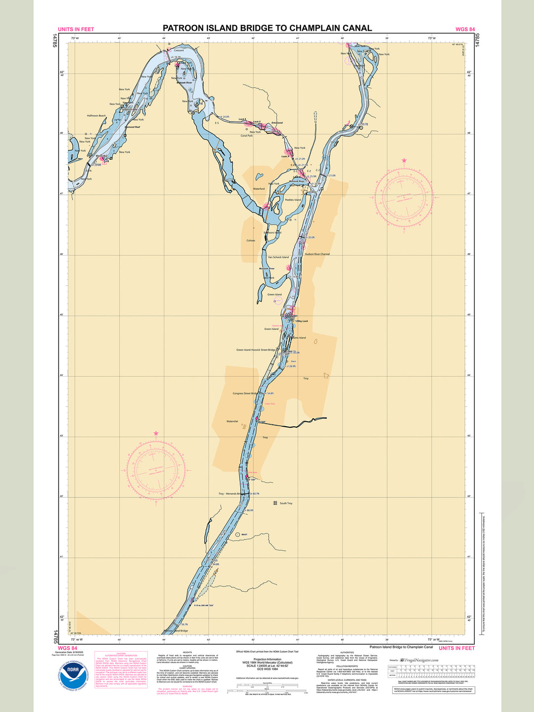 Official NOAA nautical chart 14785 – Hudson River - Patroon Island Bridge to Champlain Canal.