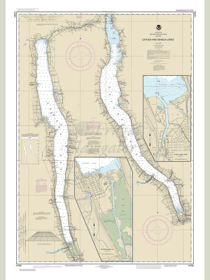 Archival NOAA nautical chart Cayuga – and Seneca Lakes.
