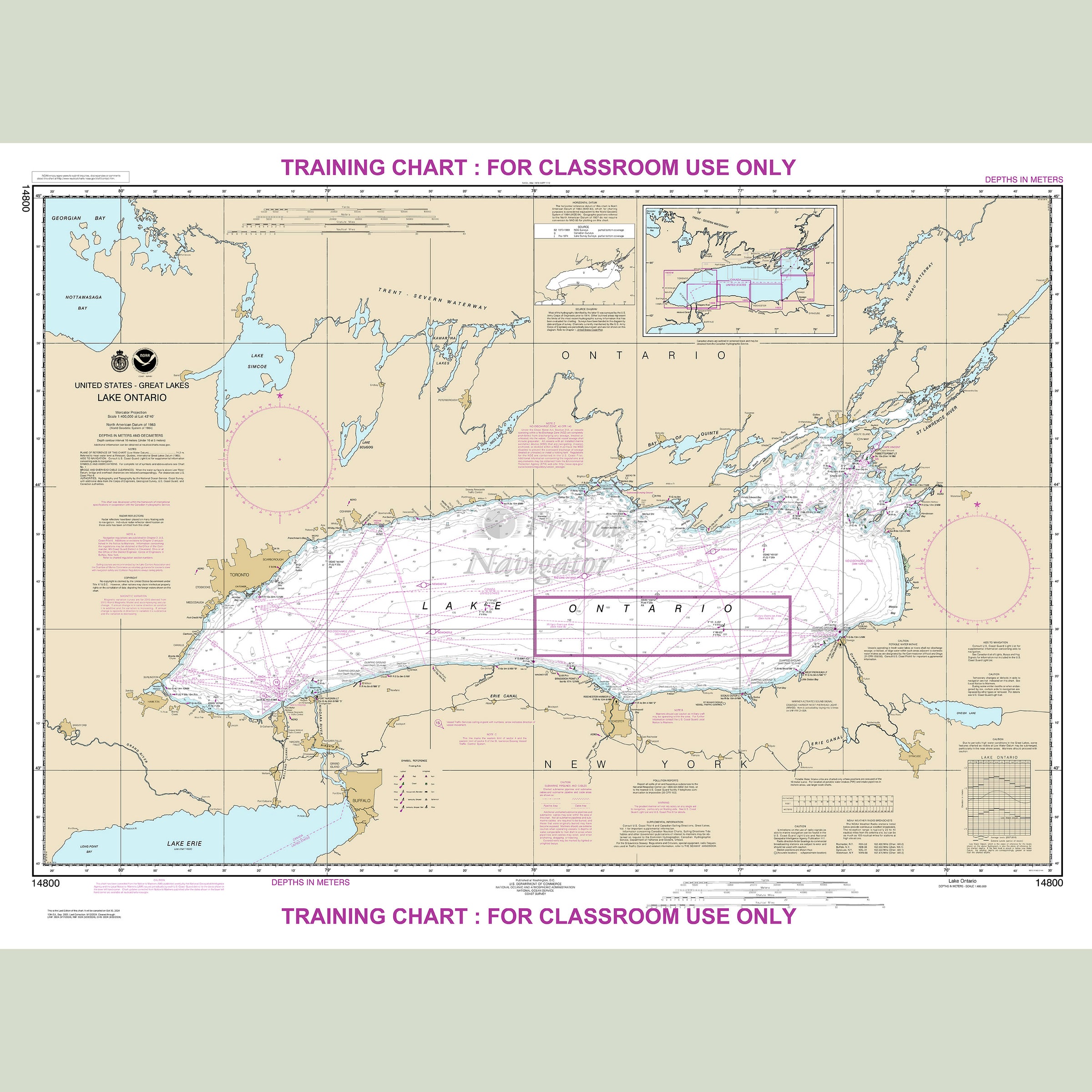 NOAA archival / training nautical chart 14800 – Lake Ontario (not for navigation).