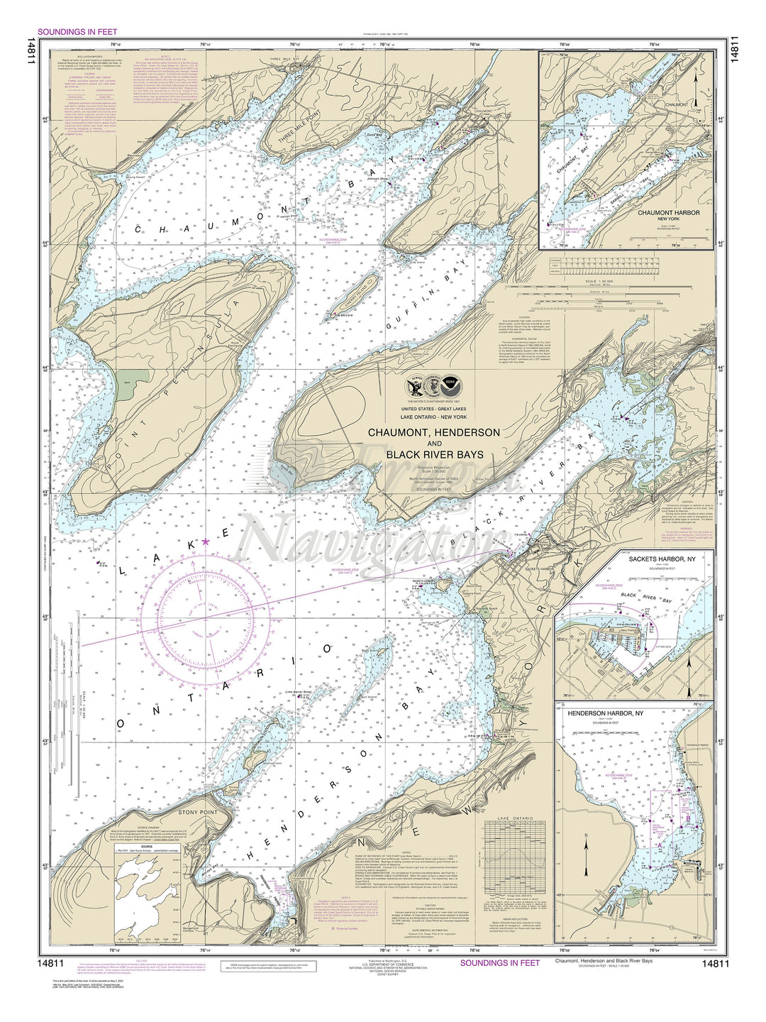 Archival NOAA nautical chart Chaumont, – Henderson and Black River Bays;Sackets Harbor;Henderson Harbor;Chaumont Harbor.