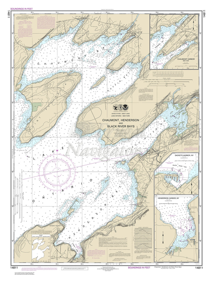 Archival NOAA nautical chart Chaumont, – Henderson and Black River Bays;Sackets Harbor;Henderson Harbor;Chaumont Harbor.