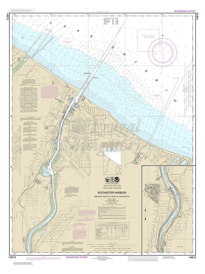 Archival NOAA nautical chart Rochester – Harbor, including Genessee River to head of navigation.