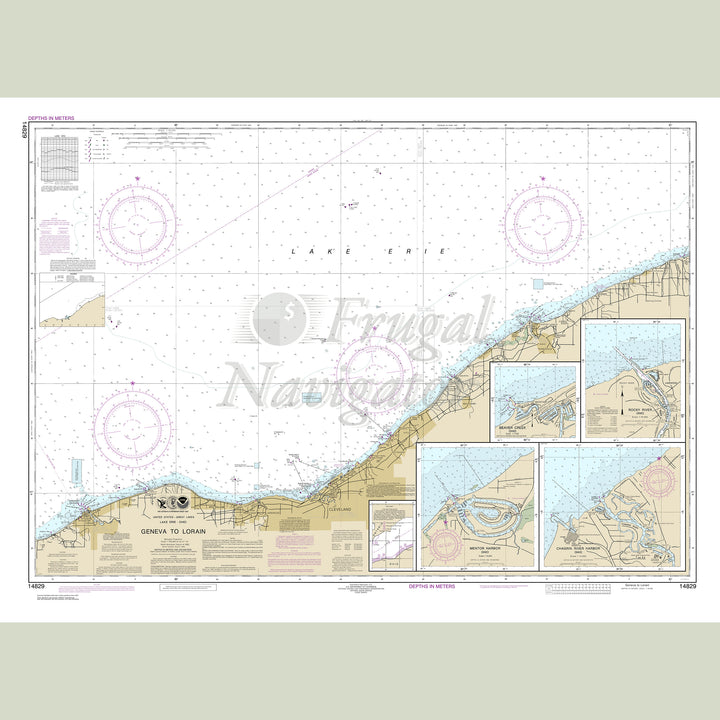 Archival NOAA nautical chart Geneva – to Lorain; Beaver Creek; Rocky River; Mentor Harbor; Chagrin River.