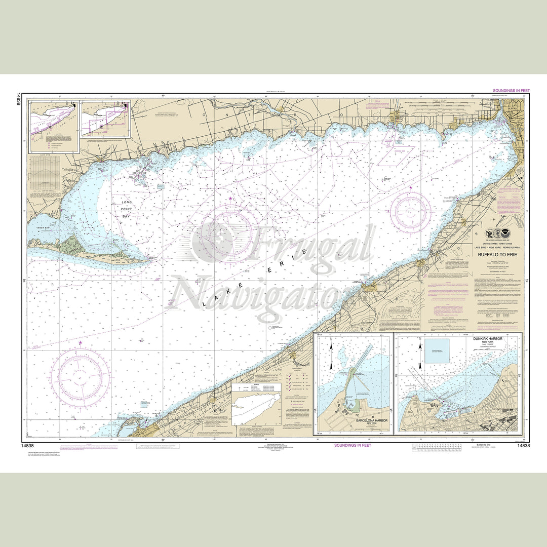 Archival NOAA nautical chart Buffalo – to Erie;Dunkirk;Barcelone Harbor.