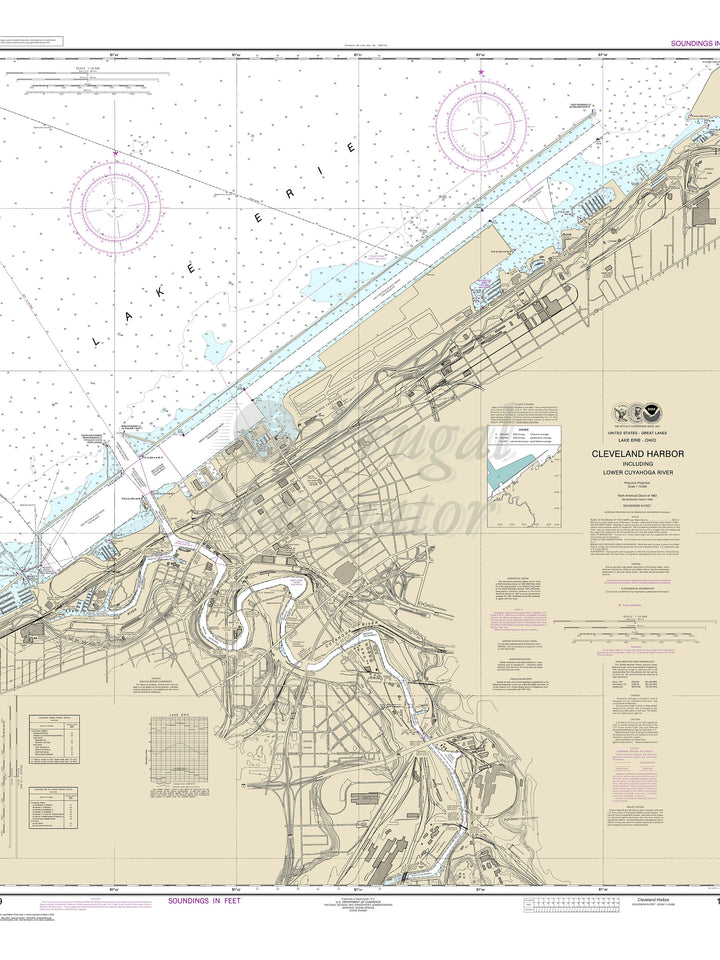 Archival NOAA nautical chart Cleveland – Harbor, including lower Cuyahoga River.