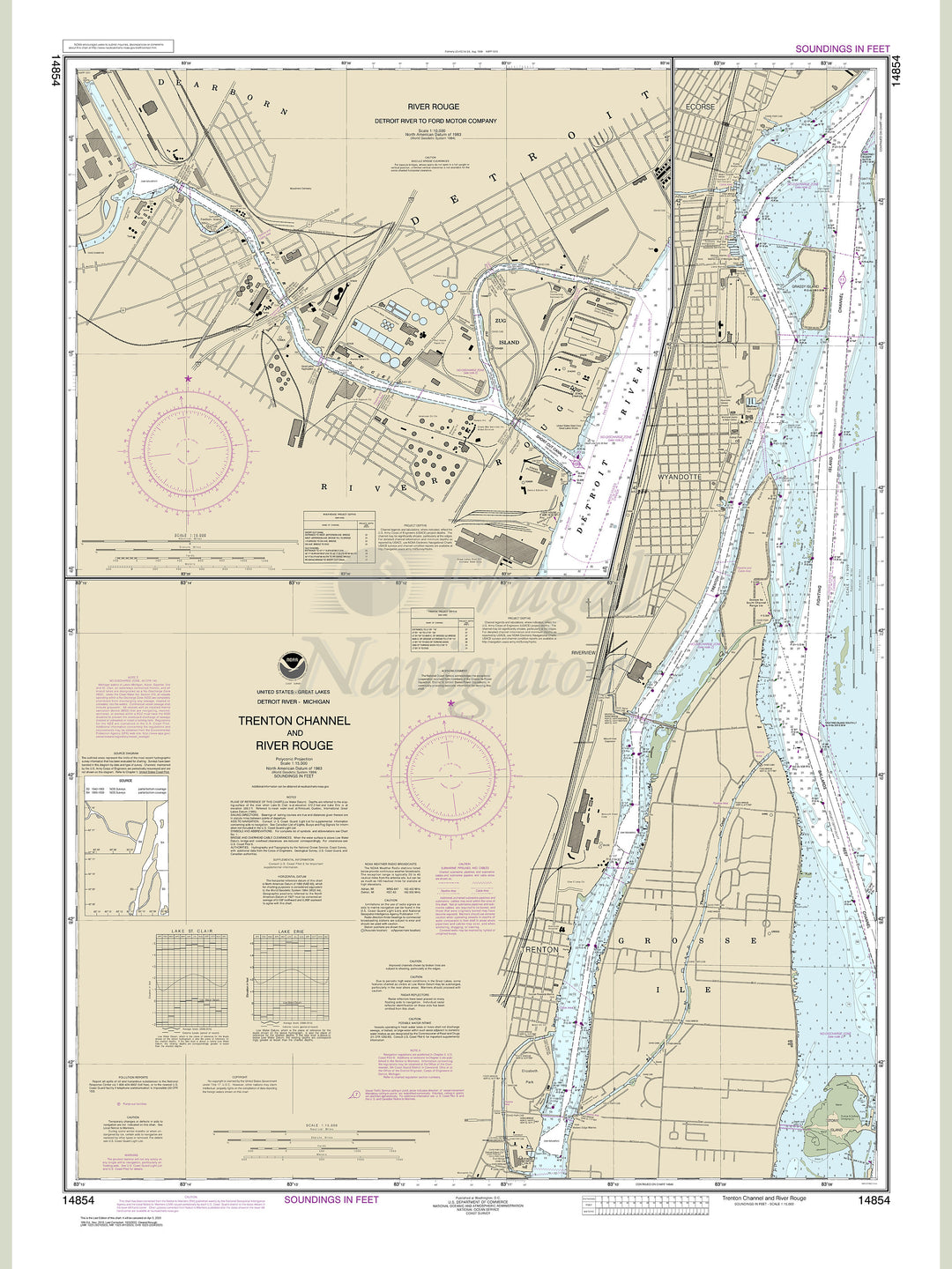Archival NOAA nautical chart Trenton – Channel and River Rouge;River Rouge.