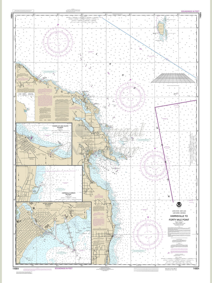 Archival NOAA nautical chart Harrisville – to Forty Mile Point Light.