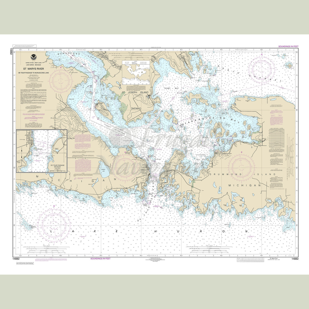 Archival NOAA nautical chart St. – Mars River - Detour Passage to Munuscong Lake;Detour Passage.