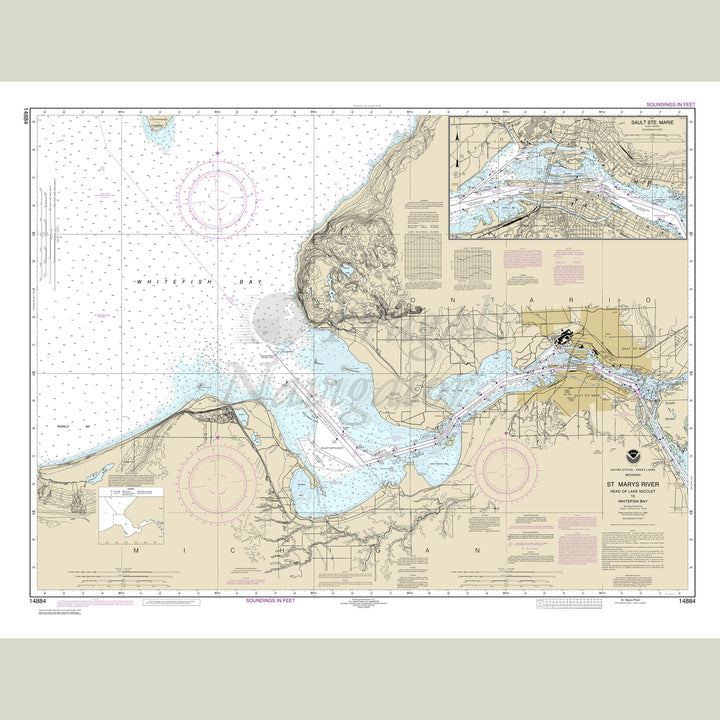Archival NOAA nautical chart St. – Marys River - Head of Lake Nicolet to Whitefish Bay;Sault Ste. Marie.