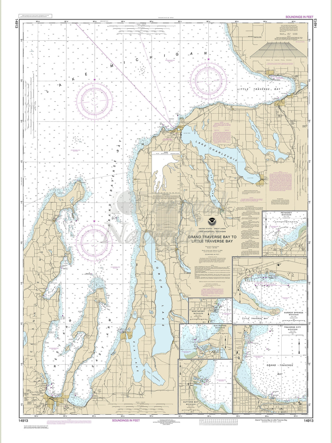 Archival NOAA nautical chart Grand – Traverse Bay to Little Traverse Bay.
