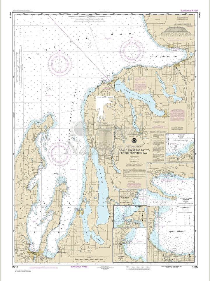 Archival NOAA nautical chart Grand – Traverse Bay to Little Traverse Bay.