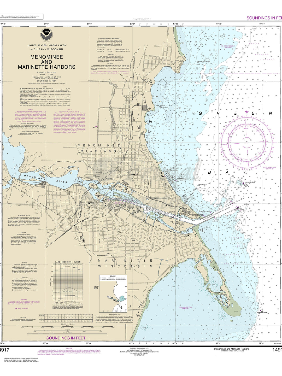 Archival NOAA nautical chart Menominee – and Marinette Harbors.