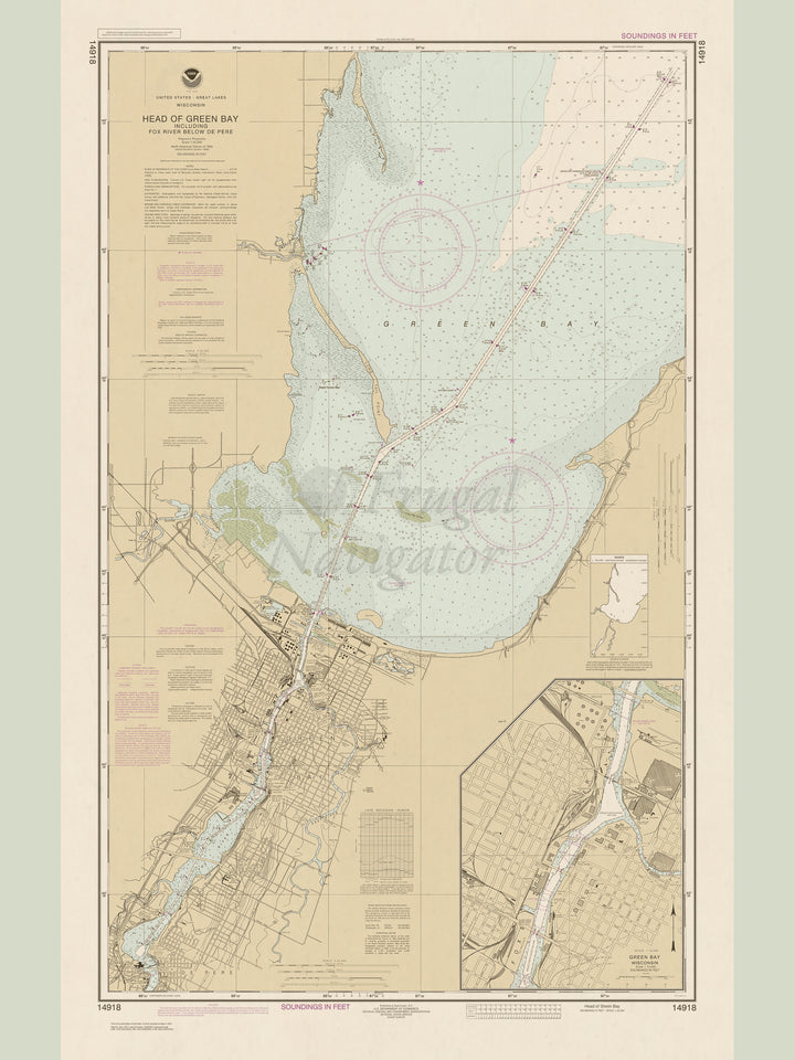 Archival NOAA nautical chart Head – of Green Bay, including Fox River below De Pere;Green Bay.