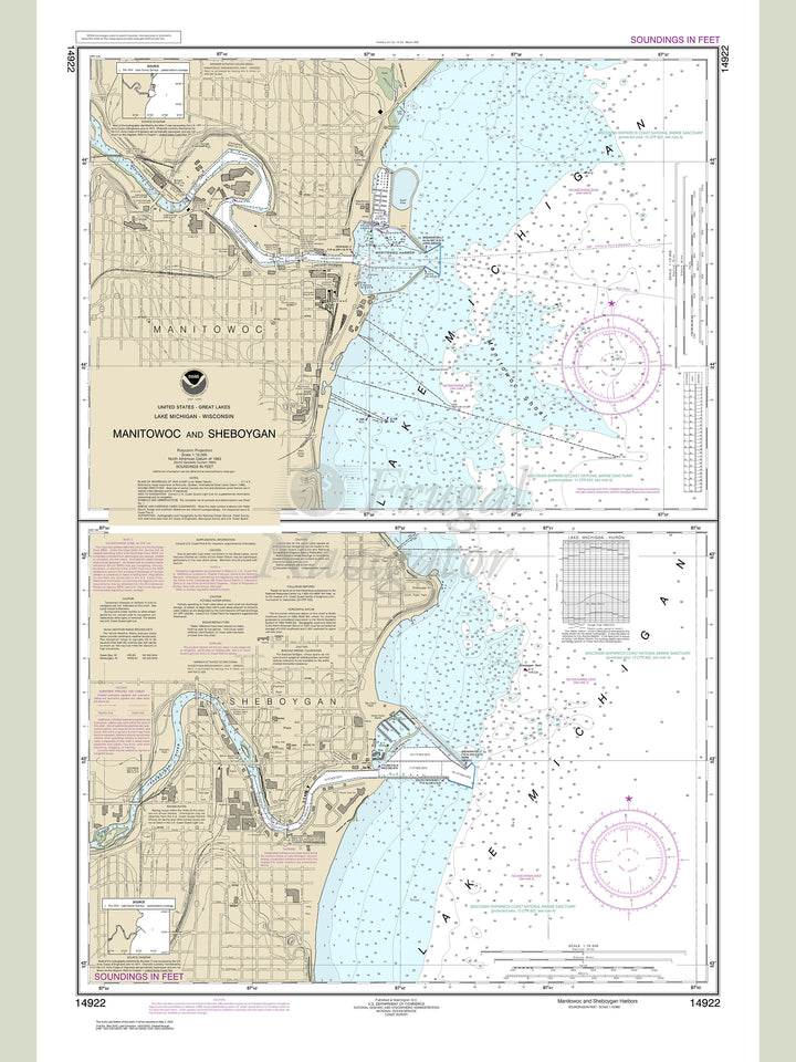 Archival NOAA nautical chart Manitowoc – and Sheboygan.