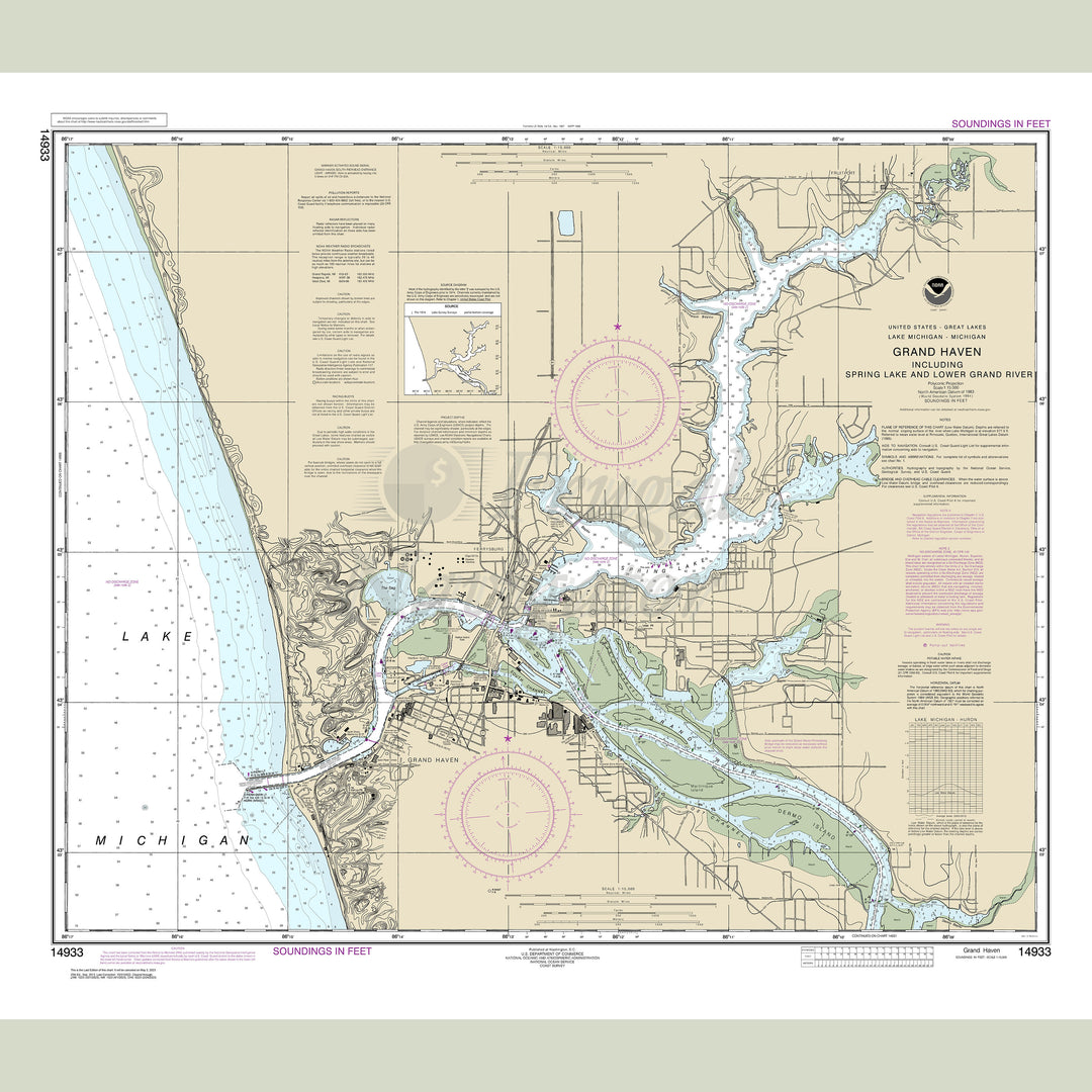 Archival NOAA nautical chart Grand – Haven, including Spring Lake and Lower Grand River.