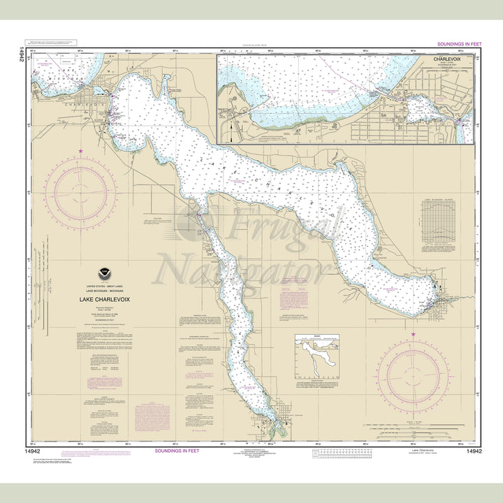 Archival NOAA nautical chart Lake – Charlevoix;Charlevoix, South Point to Round Lake.