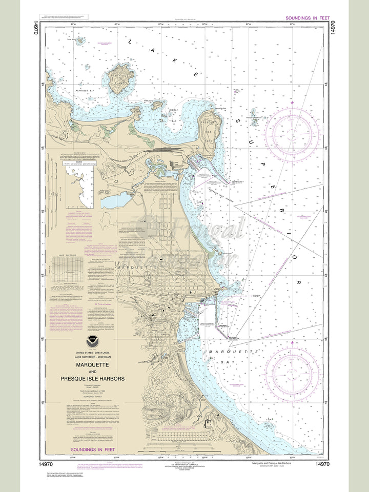 Archival NOAA nautical chart Marquette – and Presque Isle Harbors.