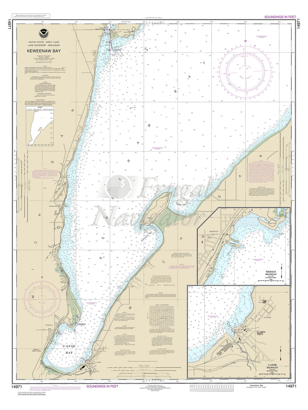 Archival NOAA nautical chart Keweenaw – Bay;L Anse and Baraga Harbors.