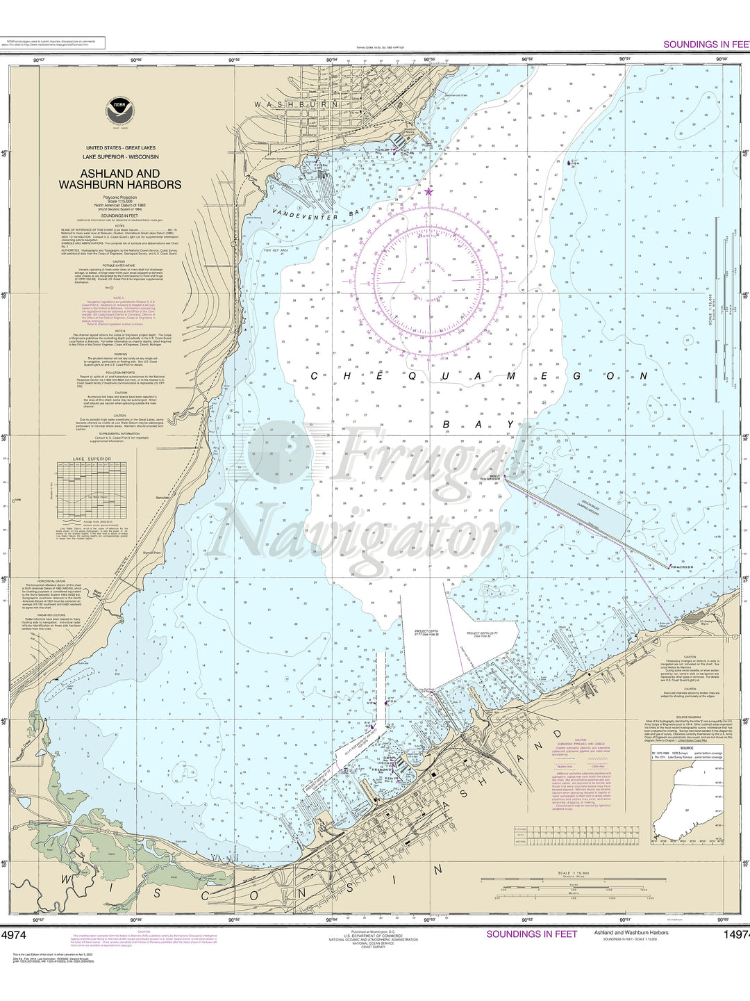 Archival NOAA nautical chart Ashland – and Washburn harbors.