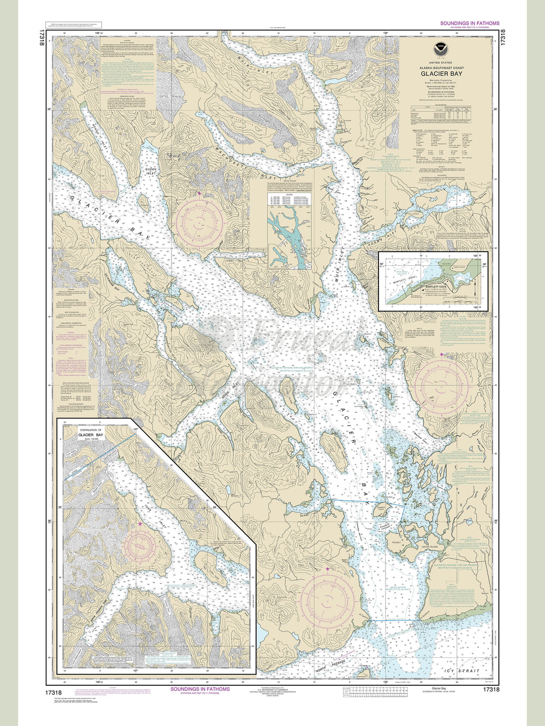 Archival NOAA nautical chart Glacier – Bay;Bartlett Cove.