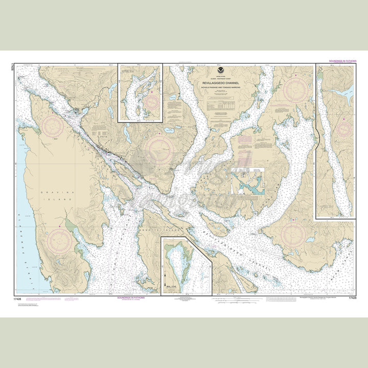 Archival NOAA nautical chart Revillagigedo – Channel, Nichols Passage, and Tongass Narrows;Seal Cove;Ward Cove.