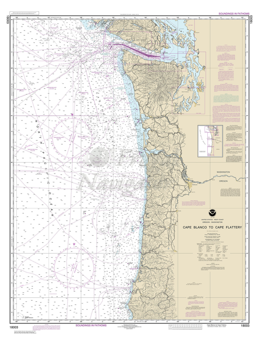 Archival NOAA nautical chart Cape – Blanco to Cape Flattery.