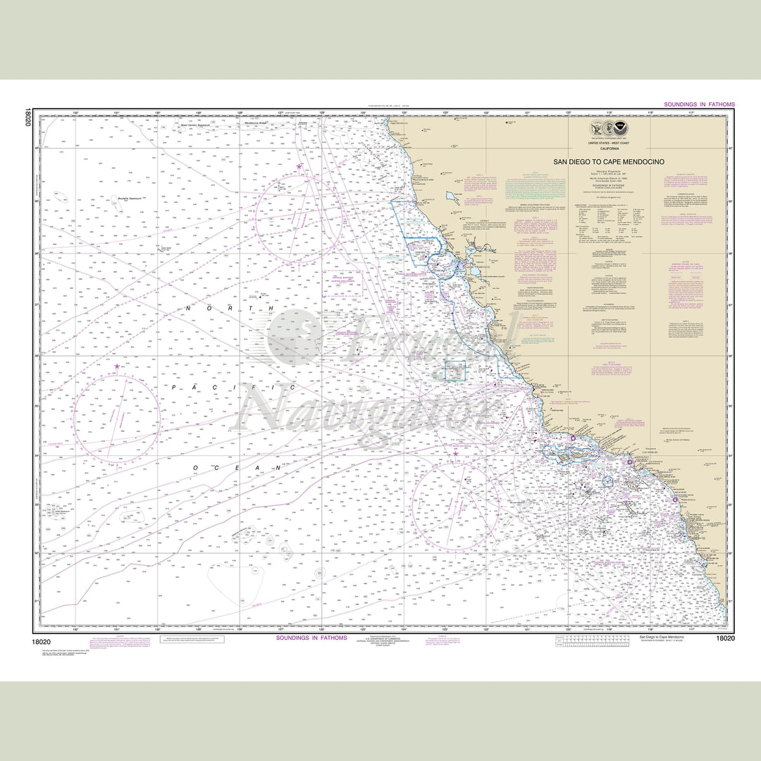 Archival NOAA nautical chart San – Diego to Cape Mendocino.