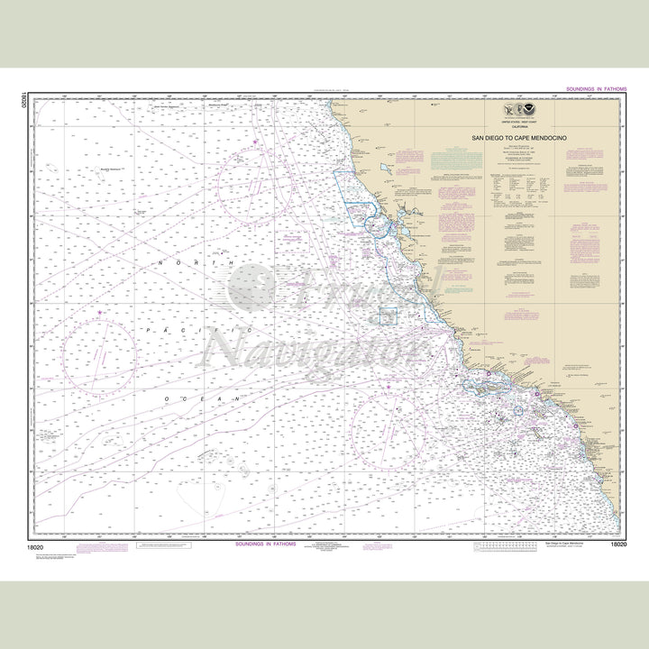 Archival NOAA nautical chart San – Diego to Cape Mendocino.