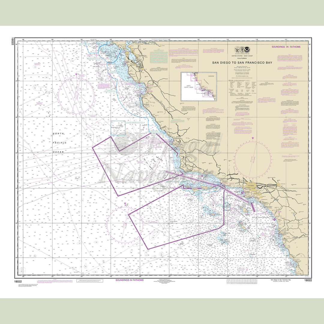 Archival NOAA nautical chart San – Diego to San Francisco Bay.