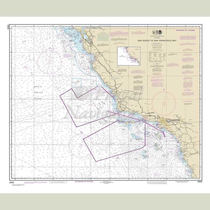 Archival NOAA nautical chart San – Diego to San Francisco Bay.