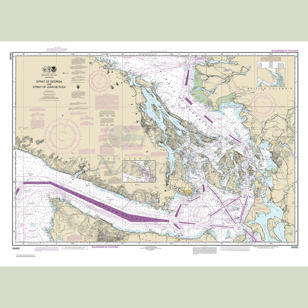 Archival NOAA nautical chart Strait – of Georgia and Strait of Juan de Fuca.