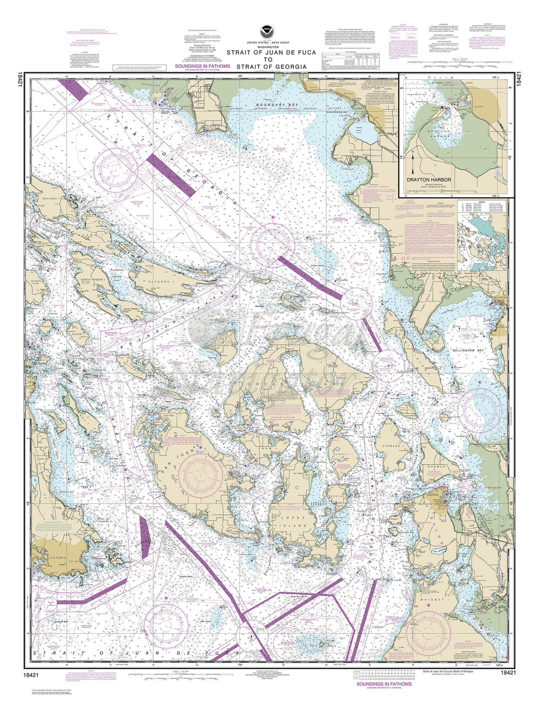 Archival NOAA nautical chart Strait – of Juan de Fuca to Strait of Georgia;Drayton Harbor.