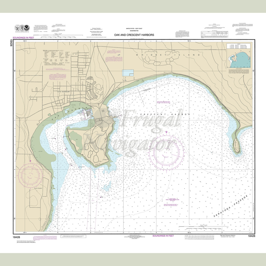 Archival NOAA nautical chart Oak – and Crescent Harbors.