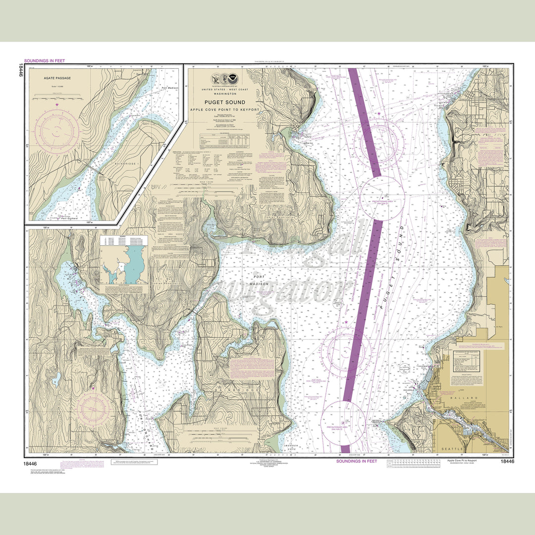 Archival NOAA nautical chart Puget – Sound-Apple Cove Point to Keyport;Agate Passage.