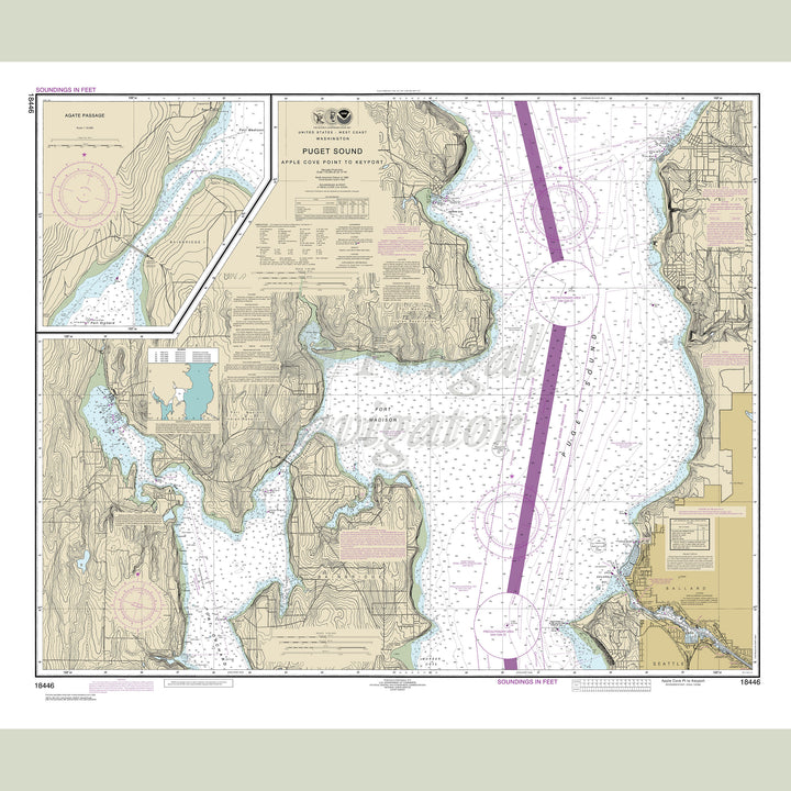 Archival NOAA nautical chart Puget – Sound-Apple Cove Point to Keyport;Agate Passage.