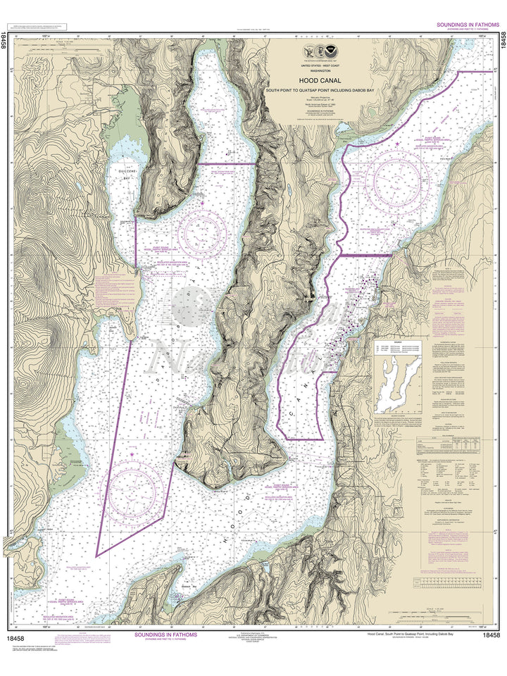 Archival NOAA nautical chart Hood – Canal-South Point to Quatsap Point including Dabob Bay.
